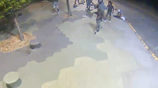 One of the assaults in St Kilda on December 1 captured by CCTV.