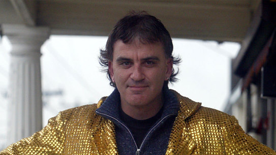 Jeff “Joffa” Corfe was famous for wearing a gold jacket to Collingwood games. This picture was taken in 2003. 