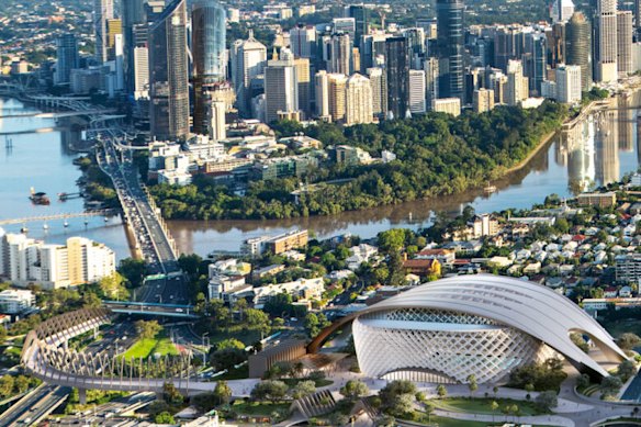 Hayes Anderson Lynch Architects’ concept for an arena on the former Go Print site.