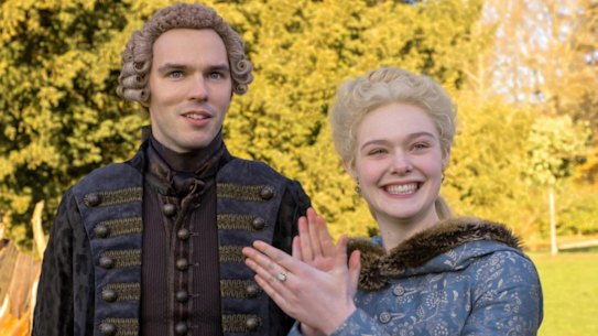 Elle Fanning plays Catherine II, Empress of Russia, and Nicholas Hoult is guileless as Peter III. 