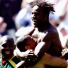 Cameroon celebrate their win over Spain in 2000.