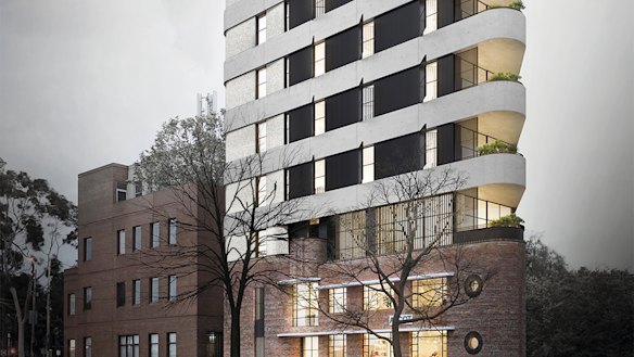 Artist's impression of the proposed eight storey development at 1071-1081 Hoddle Street, East Melbourne.