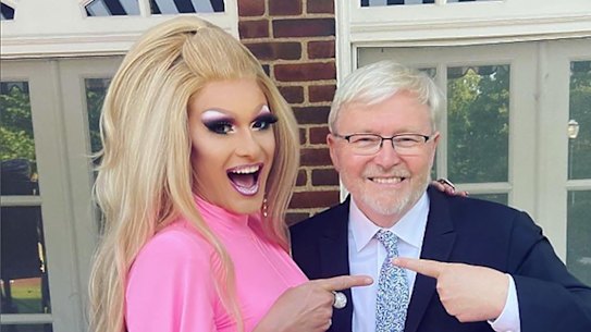 Australian DJ Kitty Glitter pictured with Kevin Rudd at his first Pride event as ambassador to the US.