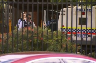 Police at Willetton Senior High School after the stabbing. 