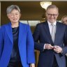 Minister for Foreign Affairs Penny Wong, Prime Minister Anthony Albanese, Finance Minister Katy Gallagher and Deputy Prime Minister Richard Marles after being sworn in.