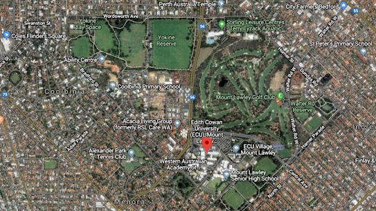 Satellite image of ECU Mount Lawley, which, under a proposal before the state government, would be sold and moved into the CBD. 