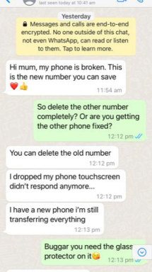 Text messages sent to scam victim Nina Merrilees.