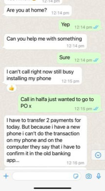 Text messages sent to scam victim Nina Merrilees.