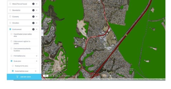 The land in green represents koala habitat under the new Queensland Koala Conservation Plan. The proposed Springfield development sits in the centre green area, with critical koala habitat nearby.