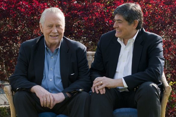 Chuck Feeney (left) and Atlantic Philanthropies CEO Chris Oechsli  enjoy a moment, built on their longstanding partnership and achievements to improve the world.