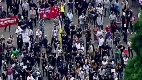 Protesters at the Shrine of Remembrance.