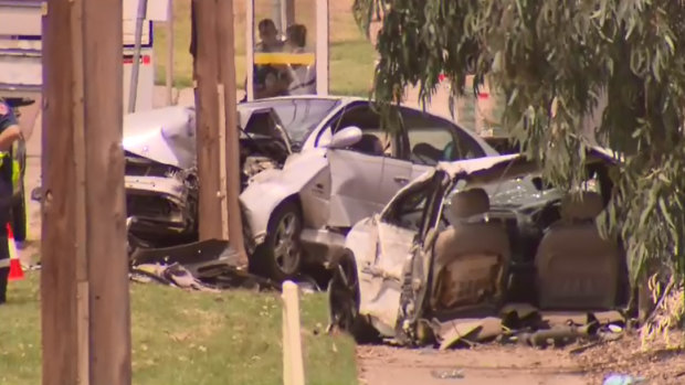 The scene of a horrific three-car crash in Rowville.