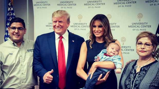 Melania Trump posted a photo on Twitter showing herself and Donald Trump meeting with Tito Anchondo, his sister, Deborah Ontiveros, and the infant who survived the El Paso shooting.