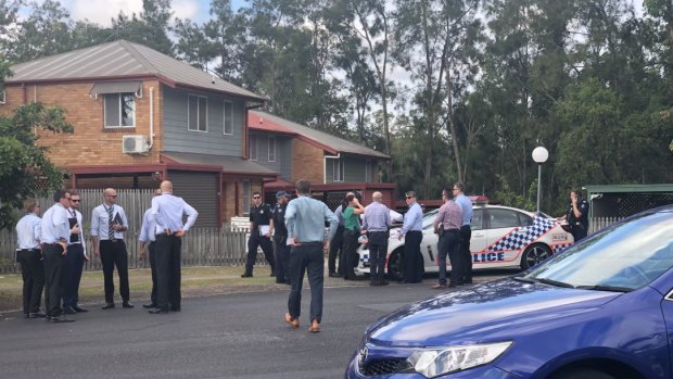 A homicide squad and Mount Gravatt detectives at the crime scene where a 42-year-old man was fatally stabbed in Brisbane's southside.