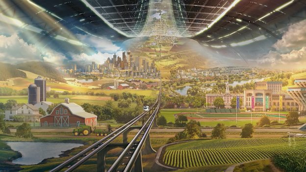 An artist’s rendering of a space colony, included in a presentation by Blue Origin and Amazon founder Jeff Bezos.