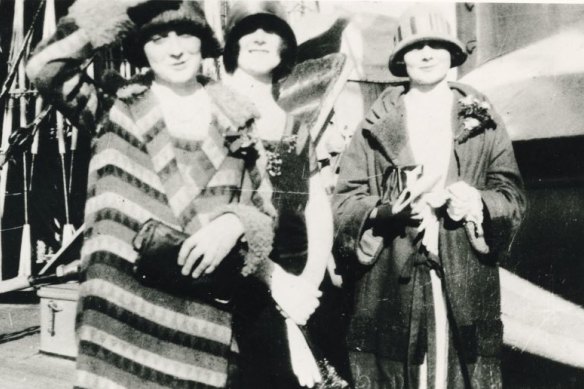 The McDonagh sisters (l-r) Isabel, Paulette and Phyllis aboard a ship.