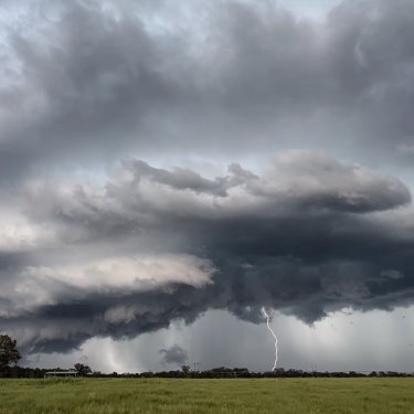 A supercell storm in Sydney’s west in October for which the BOM issued a rare tornado warning.
