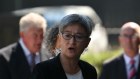 Senator Penny Wong at Kimberley Kitching’s funeral on Monday.