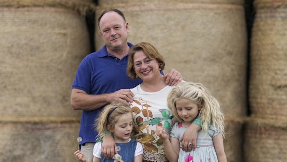 Sophie Mirabella with husband Greg and their daughters Kitty, 5, and Alexandra, 7, in 2013.
