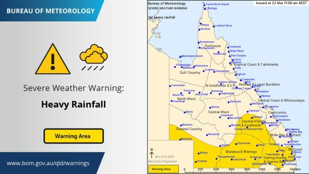 A strong upper trough combined with deep moist airflow is expected to bring widespread areas of heavy rainfall and flooding across western and southern Queensland from this afternoon, extending to the Southeast Coast on Tuesday morning. Pic: BoM 