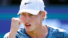 Cruz Hewitt celebrates his second-ever ATP main draw victory.