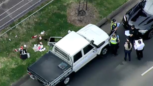 Police at the scene of the Broadmeadows shooting on Saturday. 