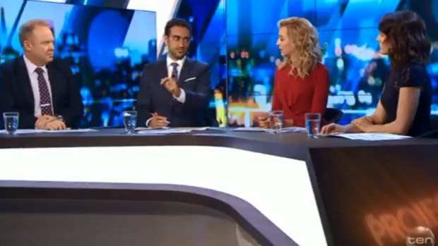 Waleed Aly (centre) explaining the Greens' universal basic income idea to The Project panel.