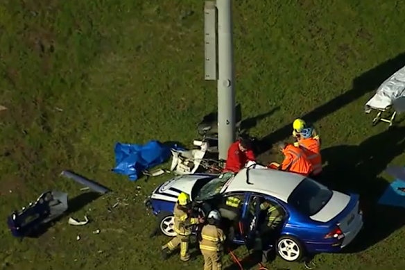 A driver has died after a car crashed into a pole at a racetrack in Melbourne’s north-west.