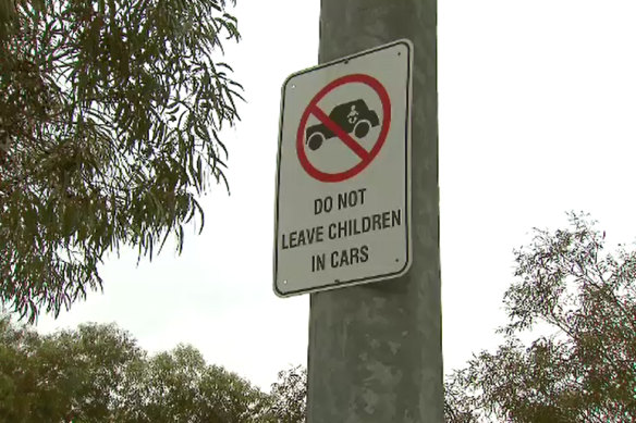 A sign in the Point Cook carpark where baby was found.