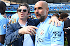 Noel Gallagher speaks to Pep Guardiola.