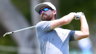 Nick Flanagan plays off the fairway on day three of the Australian PGA Championship. 