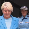 NSW Police Commissioner Karen Webb and Police Minister Yasmin Catley exit a meeting with Mardi Gras on Tuesday.