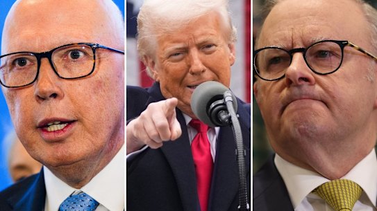 Opposition Leader Peter Dutton, US President Donald Trump and Prime Minister Anthony Albanese.