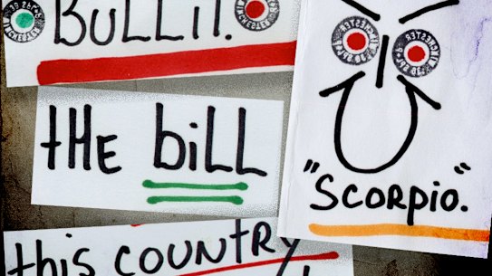 Excerpts from some of the more than 100 letters sent by the person known as 'Scorpion' or 'Bullit' have been published. 