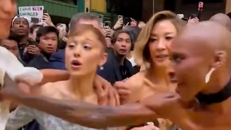 Star leaps into action as Ariana Grande ambushed at Wicked premiere