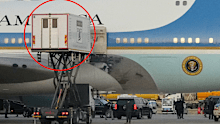 a catering truck attached to Air Force One in Turkey.
