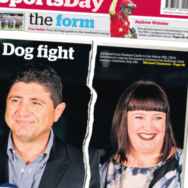 The story on the back page of The Sydney Morning Herald in 2017 that led to Raelene Castle resigning from the Bulldogs.