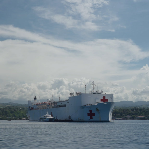 The USNS Mercy in Honiara harbour. 