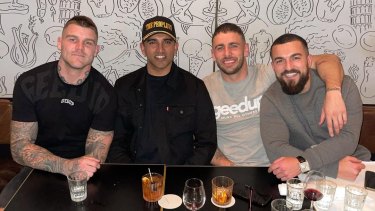 The photo of Josh Dugan (left) posted on Instagram which landed the Sharks star in hot water.