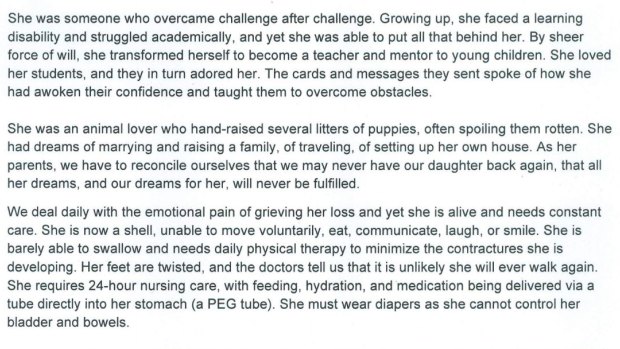 A portion of the victim impact statement written by the parents of Mehreen Ahmad.
