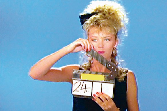 Kylie Minogue filming the video for her debut single Locomotion in 1987.