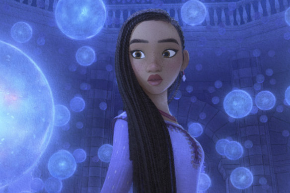 Asha, voiced by Ariana DeBose, takes on the power-hungry sorcerer Magnifico in Wish.