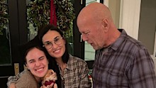 Tallulah Willis and her parents Demi Moore and Bruce Willis and Demi's dog, Pilaf.