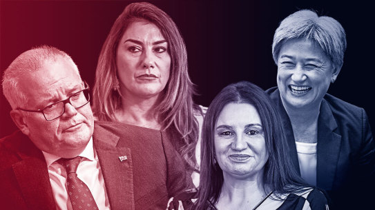 Left to right: Scott Morrison and Lidia Thorpe are the least popular federsal politicians while Penny Wong and Jacqui Lambie are the most popular.