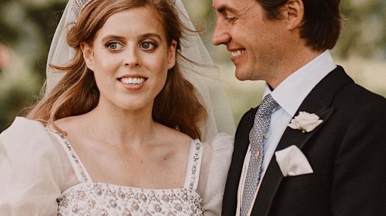 Princess Beatrice wears her grandmother's Norman Hartnell couture gown on her wedding day. 