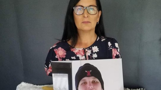 Angus Beaumont’s mother, Michelle Liddle, on the day of his funeral. 