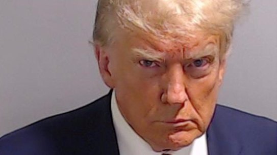 Donald Trump’s police mugshot released by the Fulton County Sheriff’s Office.