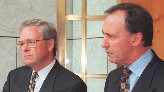 Paul Keating (right) with Ralph Willis who, as treasurer, oversaw the last time a complete tax rate was abolished by a federal government
