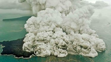 Anak Krakatoa pictured the day after the deadly Sunda Strait tsunami. 