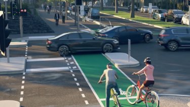 An artist's impression of the protected cycling infrastructure planned for Albert and Lansdowne streets. 